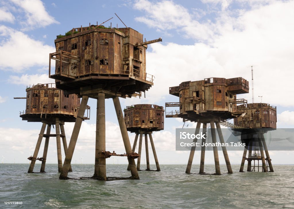 Redsands Fort (uncle 6) Redsands Fort (Uncle 6) from the Maunsell forts in the Thames estuary. WW2 sea based aerial defence from German luftwaffe to protect London. Maunsell Forts Stock Photo