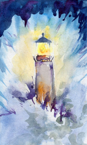 illustrations, cliparts, dessins animés et icônes de illustration d’aquarelle de phare dessinée à la main. phare sur le fond de la mer, vagues battant la base, faisceau de mer. peut être utilisé pour les cartes ou les arrière-plans. - sea storm lighthouse rough