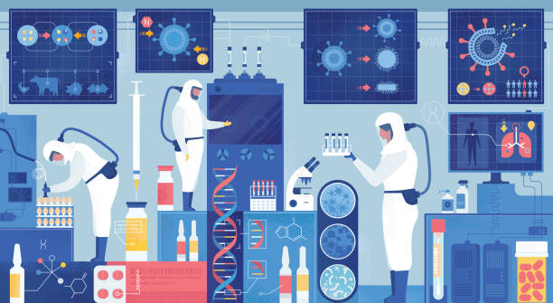 ilustrações de stock, clip art, desenhos animados e ícones de epidemiology lab virus vaccine or drug research - test tube laboratory biotechnology dna