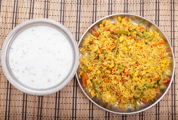 basmati rice with yogurt stock photo