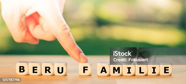 Work Or Family A Finger Pushes The Letter F Away From The German Word Beruf A Symbol For Work Life Balance Stock Photo - Download Image Now
