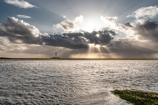 Lighthouse Westerheversand in the natinal park Schleswig-Holstein Wadden Sea, Westerhever in North Friesland in Germany