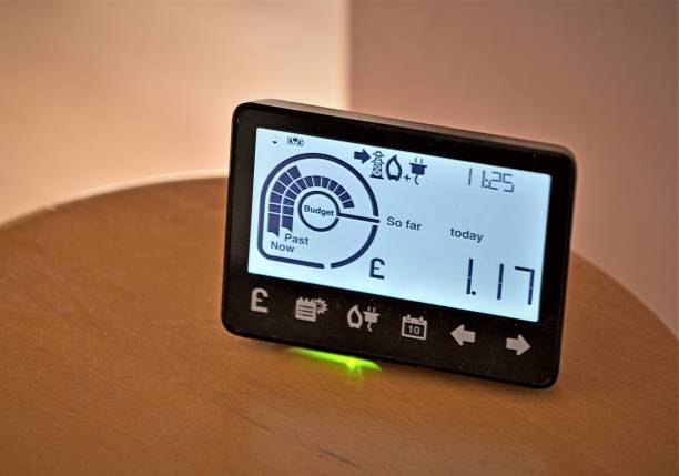 Energy Smart Metre. Capturing a contemporary remote smart reader encouraging energy efficiency, in a modern hallway, in Doncaster. doncaster photos stock pictures, royalty-free photos & images