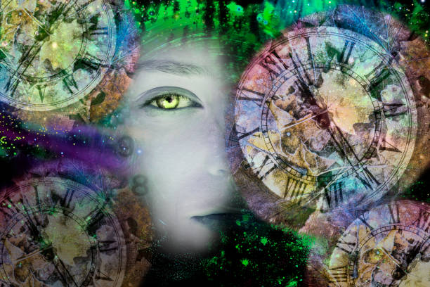 istock Woman in space and time. 1217794836