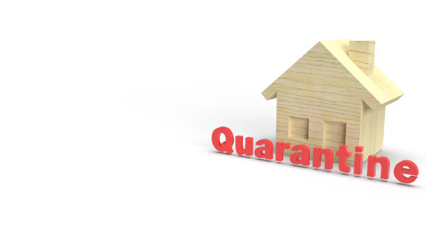 istock red quarantine and wood house word 3d rendering on white background for outbreaks content. 1217799639