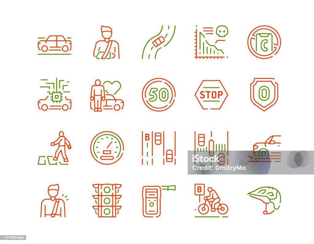 Vector color line icon set of Vision Zero - Royalty-free Símbolo de ícone arte vetorial