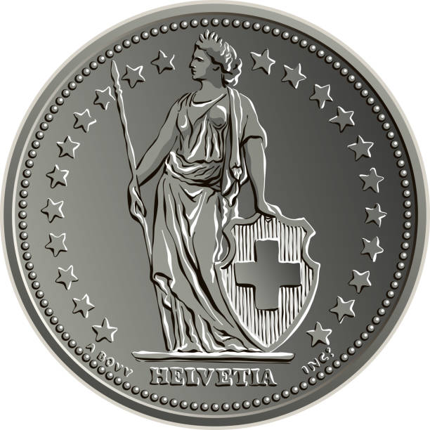 ilustrações de stock, clip art, desenhos animados e ícones de swiss money one franc silver coin obverse - swiss francs illustrations