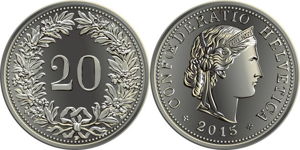 ilustrações de stock, clip art, desenhos animados e ícones de swiss money 20 centimes silver coin - swiss francs illustrations