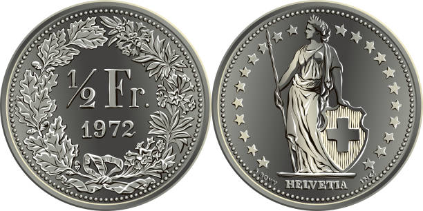 illustrations, cliparts, dessins animés et icônes de argent suisse 50 centimes pièce d’argent - helvetia