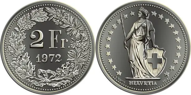 Vector illustration of Swiss money 2 francs silver coin