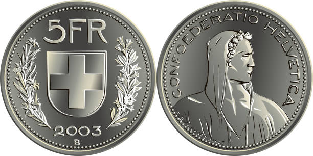 ilustrações de stock, clip art, desenhos animados e ícones de swiss money 5 francs silver coin obverse - swiss francs illustrations