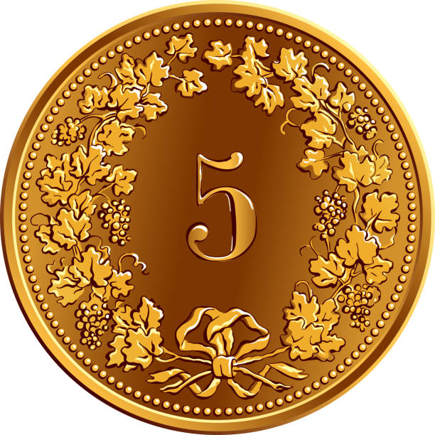 illustrations, cliparts, dessins animés et icônes de argent suisse 5 centimes pièce d’or - swiss currency swiss coin switzerland coin