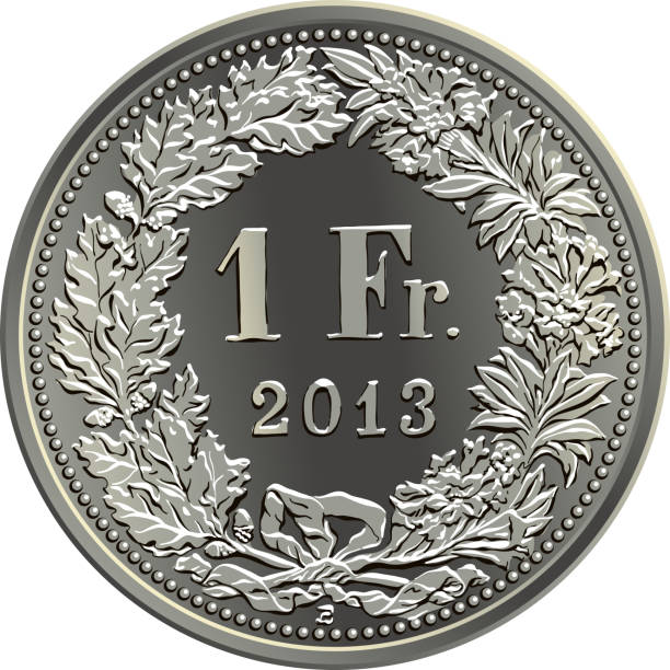 ilustraciones, imágenes clip art, dibujos animados e iconos de stock de moneda de plata de dinero suizo de 1 franco - french currency illustrations