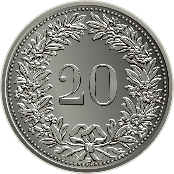 ilustraciones, imágenes clip art, dibujos animados e iconos de stock de moneda de plata de 20 céntimos de dinero suizo - moneda de veinte cinco centavos