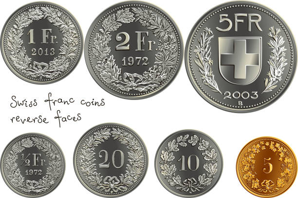 satz schweizer geld franken münzen - swiss currency swiss francs currency swiss coin stock-grafiken, -clipart, -cartoons und -symbole