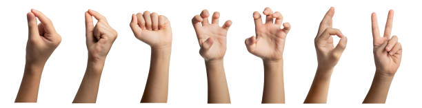 istock Isolated hand gestures and signals from Asian female child hand, multiple options. Includes clipping path. 1217807582