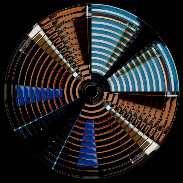 white circle technology work and multicolored light circle line,3d rendering
