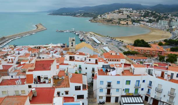 istock Aerial view on Peniscola town towards the harbour 1217809465