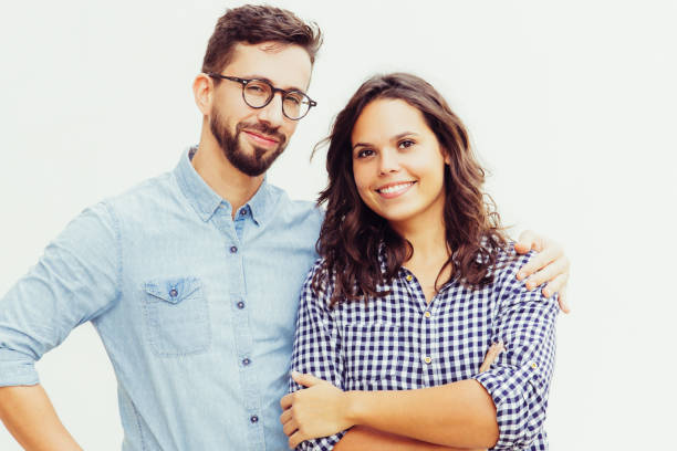 istock Cheerful couple hugging and posing 1217811466