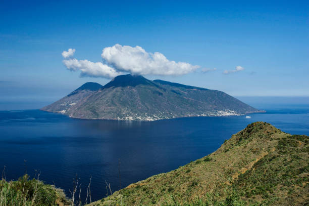 The Island of Salina from Lipari The island of Salina from the village of Quattropani on the west coast of Lipari salina sicily stock pictures, royalty-free photos & images