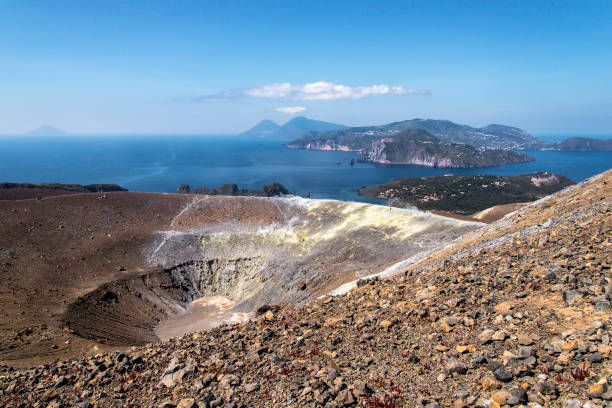 A part of the crater on the top of the volcano on the island of vulcano and a few aeolian islands