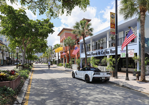 Fort Lauderdale, Florida, USA - March 26, 2020:  Beautiful Las Olas Boulevard a premier travel destination in South Florida, USA.
