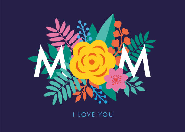 Mother's day lettering design with beautiful blossom flower. Stock illustration