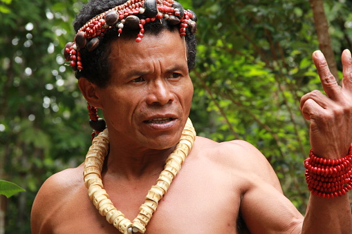 porto seguro, bahia / brazil - october 20, 2012: Indians of the Pataxo etina are seen in the Monte Pascoal National Park in Porto Seguro.