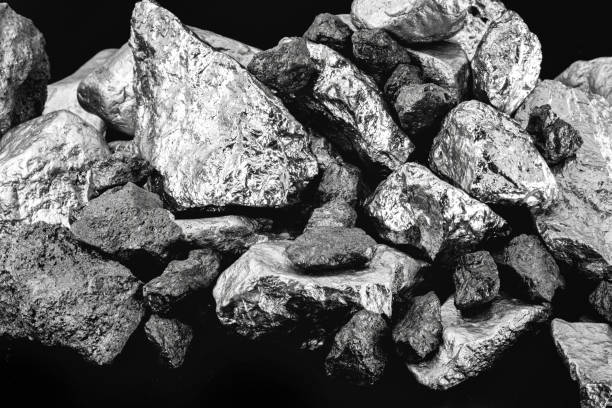 chrome stone extracted from mine, isolated black background. - sulfide imagens e fotografias de stock