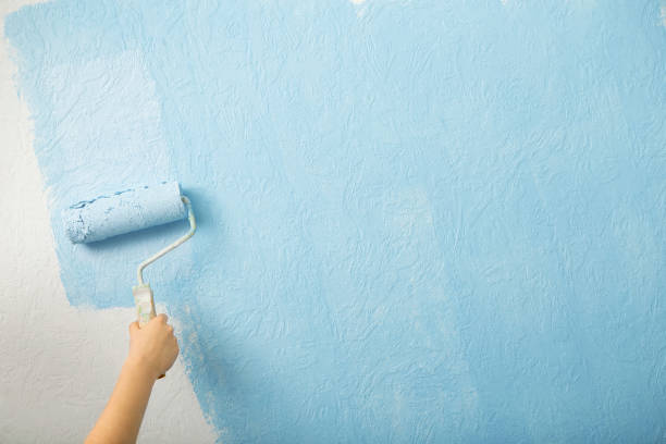 istock Female hand paints wall with paint roller 1217816411
