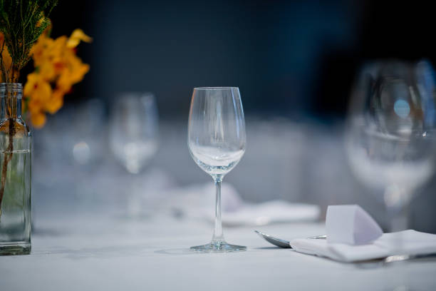 istock empty glasses wine in restaurant, glass water, campaign glass 1217817317