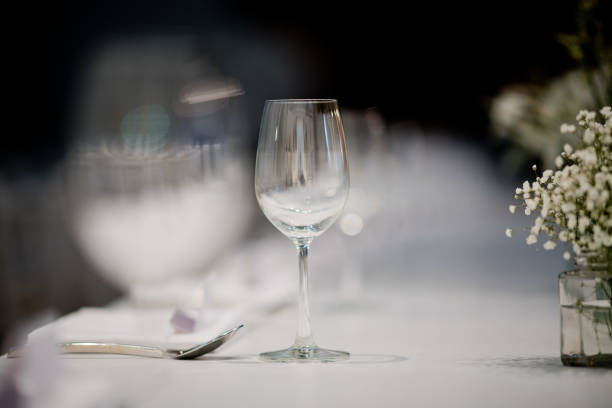 istock empty glasses wine in restaurant, glass water, campaign glass 1217817493
