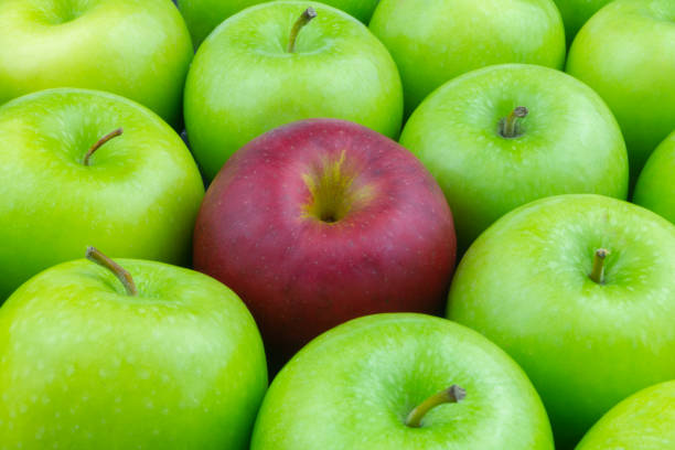 istock One red apple and many green apples, unique concept 1217818950