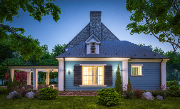 istock 3d rendering of modern classic house in colonial style in night 1217820323