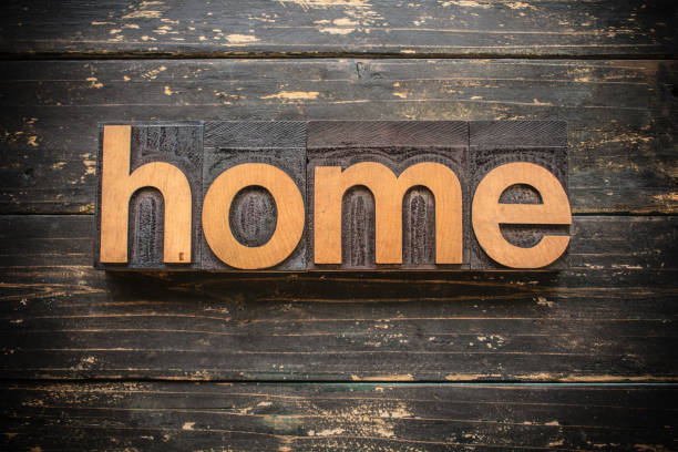 Home Concept Vintage Wooden Letterpress Type Word stock photo