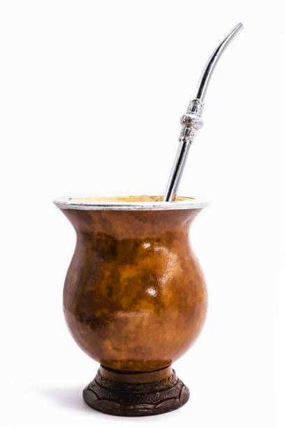 cup of mate, called chimarrão, from south america. white isolated background, utensil for mate herb , brazilian bowl for mate. typical drink from brazil, argentina, uruguay and paraguay. - infuse imagens e fotografias de stock