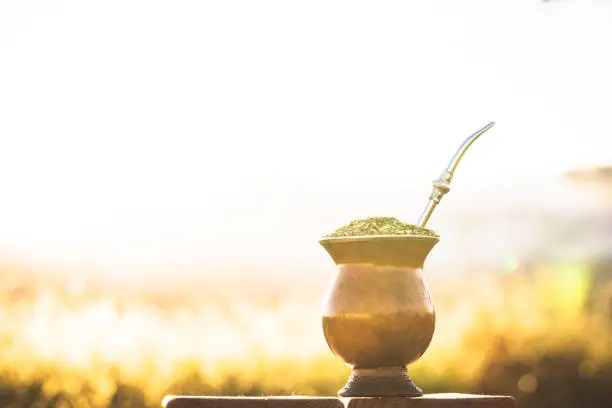 Photo of Yerba mate. Chimarrão, typical drink from south america, chimarrão day, hot mate herb. South America hot drink. Gaucho symbol.