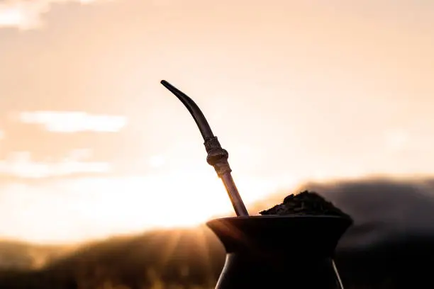 Photo of Yerba mate. Chimarrão, typical drink from south america, chimarrão day, hot mate herb. South America hot drink. Gaucho symbol.