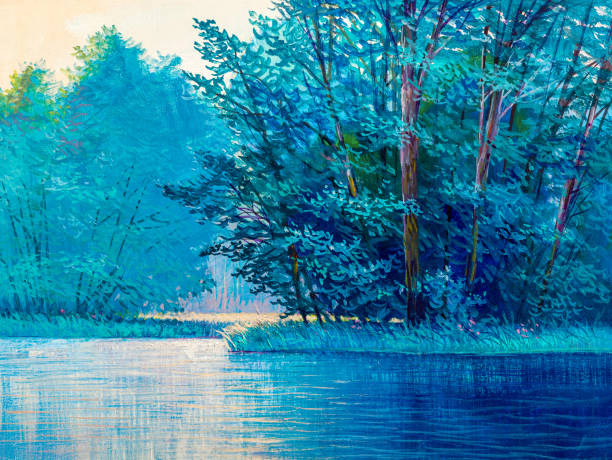istock Oil painting landscape , beautiful river. 1217825484