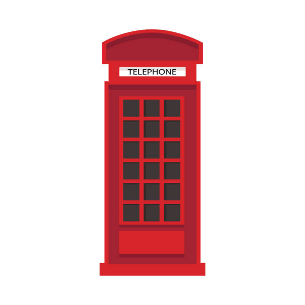 rote englische telefonzelle im flachen stil. telefon-symbol isoliert auf weißem hintergrund. - telephone cabin london england telephone booth stock-grafiken, -clipart, -cartoons und -symbole