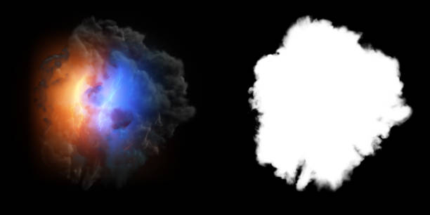 istock Isolated abstract lightning and smoke with turbulent motion, Multi-color powder, fog, smoke explosion. alpha channel with black/white matte for post-production, digital composition. 3D render 1217829607