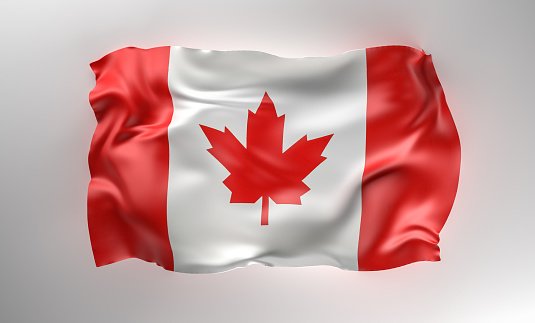 Canadian Flag is Waving Against White Background.