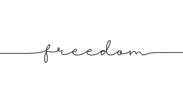 Continuous line drawing freedom text. Word phrase lettering with script font. Minimalist design isolated on white background for banner, poster, and t-shirt. Continuous line drawing freedom text. Word phrase lettering with script font. Minimalist design isolated on white background for banner, poster, and t-shirt. freedom illustrations stock illustrations