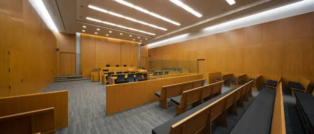 Panoramic view of a new modern courtroom