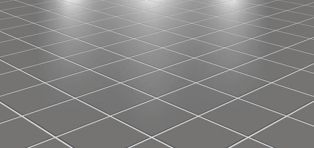 istock Ceramic tiles in the kitchen or bathroom on the floor 3d. Realistic gray square terracotta. Perspective and light - vector illustration. 1217833767