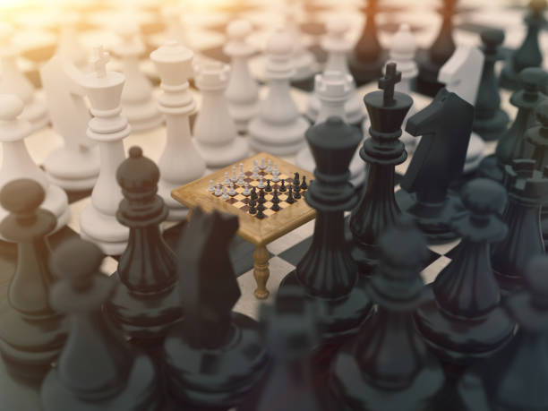 koncepcja gry szachowej dla hipotezy symulacji, teorii lub pomysłów, konkurencji i strategii. - hypothesis zdjęcia i obrazy z banku zdjęć