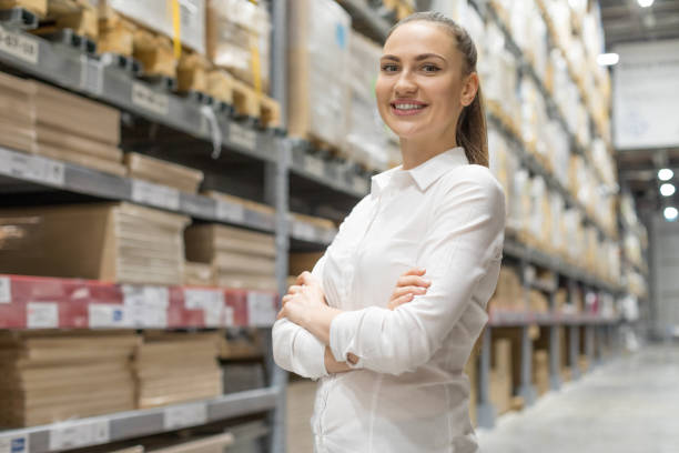 istock Successful female business person at warehouse 1217839364