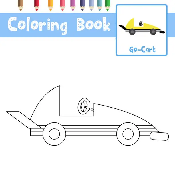 Vector illustration of Coloring page Go-Cart cartoon character side view vector illustration