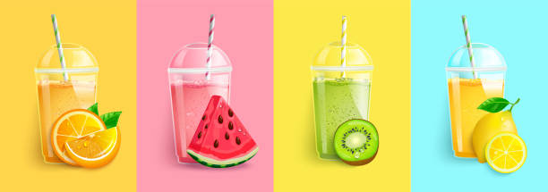 ilustraciones, imágenes clip art, dibujos animados e iconos de stock de juego de naranja, sandalon, kiwi, batido de limón. - healthy eating backgrounds freshness luxury