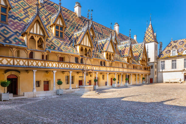 vista del hotel dieu o hospice de beaune, en borgoña - cote dor fotografías e imágenes de stock